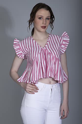 Image of GRECIILOOKS Tops for Women - Cotton Lining Pattern Stitched Regular Fit T-Shirt with Fancy Sleeve for Girls,Suitable for Festival,Office,Travelling,Dating,Regular Fit T-Shirt for Ladies(Pack of 1)