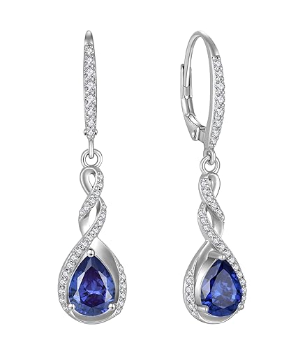 Fahonie Sterling Silver Long Drop Earrings with Cubic Zirconia Leverback Dangle Earrings Infinity Knot Birthstone Jewelry Gifts for Women