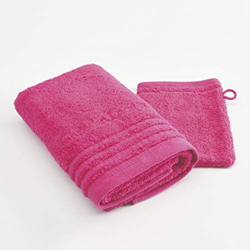 Christian Lacroix - Linge de Bain Ultra-Doux - (Fushia, 1 Serviette + 1 Gant de Toilette 50 x 100 cm)