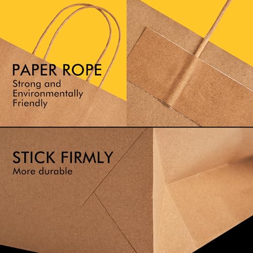 Image of RACETOP Brown Kraft Paper Gift Bags 90 Pack 3 Sizes with Handles Bulk