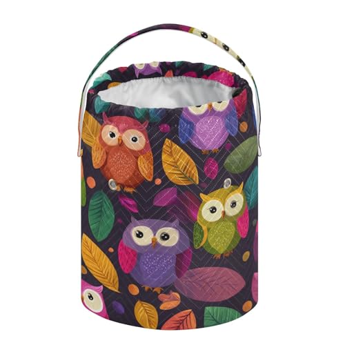 Image of ElliTarr Crochet Bag Yarn Bag with Handle Portable Knitting Project Bag Travel Yarn Storage Organizer Holder Case Black Owl and Leaves