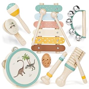 Baby Musical Instruments for Toddlers 1-3, Montessori Wooden Toys for 1 Year Old, 18 Months Xylophone Maracas Percussion Toy Set with Storage Bag, Christmas Birthday Gifts for Boys Girls Age 2-4
