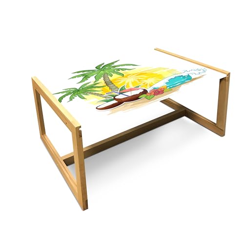 ABAKUHAUS Cocktail Party Mesa de Centro, Palms Bebida de Coco, Mesa Central de Cristal acrílico Duradero con Marco de Madera para, Grande, Multicolor