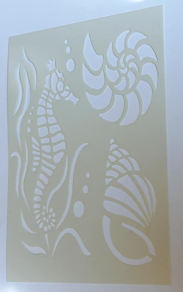 2 x Sea life stencils reusable many times for windows & walls includes mermaids, dolphins, starfish and shells Mylar 350 mcg