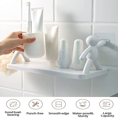 Image of 2-Pack Multipurpose Bathroom /Kitchen Storage Organizer Rack Wall Mounted Floating Shelf-Shelves (No Drilling) Bathroom Accessories - ABS Platstic Material (White)