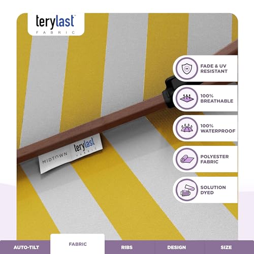 Image of Midtown Umbrellas Wooden 2-8 Ft Patio Umbrella, Sunny Stripes Canopy