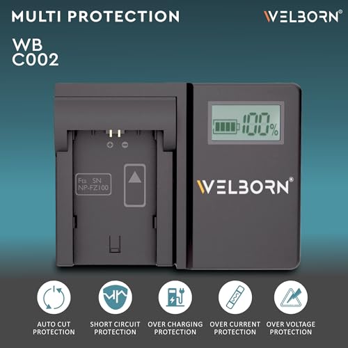 Image of WELBORN LCD Camera Battery Charger Charger for Sony Camera Battery NP-FZ100 Compatiable with Sony Alpha A7CR A7S III A1 ZV-E1 A7C A9 A7 IV A6600 A9 II A7 III A7C II A7R V A9 III A6700 A7R III
