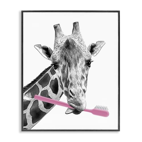 Funny Animal Bathroom Toothbrush, 24 x 30 Inch Framed Giclée Print
