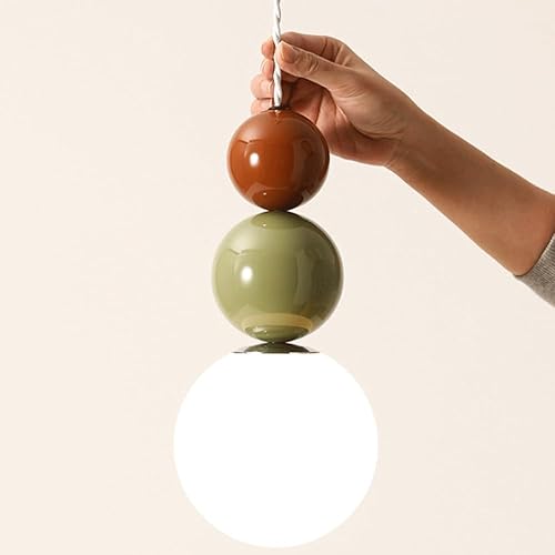 Miniatura 7 de Lámpara colgante de techo estilo granja, lámpara colgante con pantalla de vidrio retro nórdico con cúpula de metal, lámpara de cable ajustable de