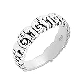 AeraVida Majestic Row of Thai Elephants .925 Sterling Silver Ring Size 6-10 for Nature and Animal Inspired Fashion Accessories with a Handcrafted Traditional Artwork Feel