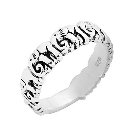AeraVida Majestic Row of Thai Elephants .925 Sterling Silver Ring Size 6-10 for Nature and Animal Inspired Fashion Accessories with a Handcrafted Traditional Artwork Feel