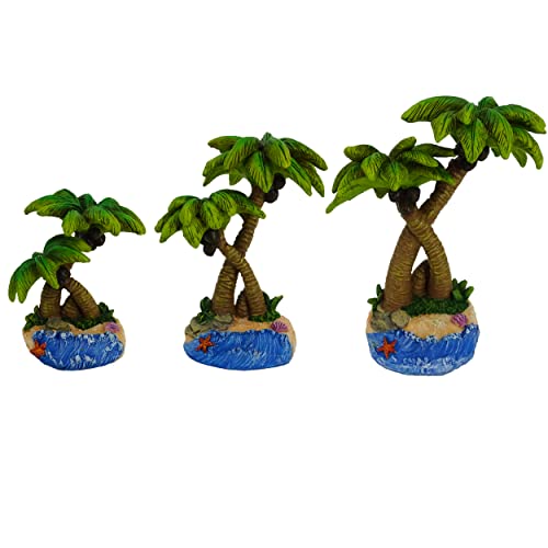 SEAKINGDOM YHH Miniature Coconut Palm Tree Decorations - Set of 3 Small Beach-Themed Ornaments...