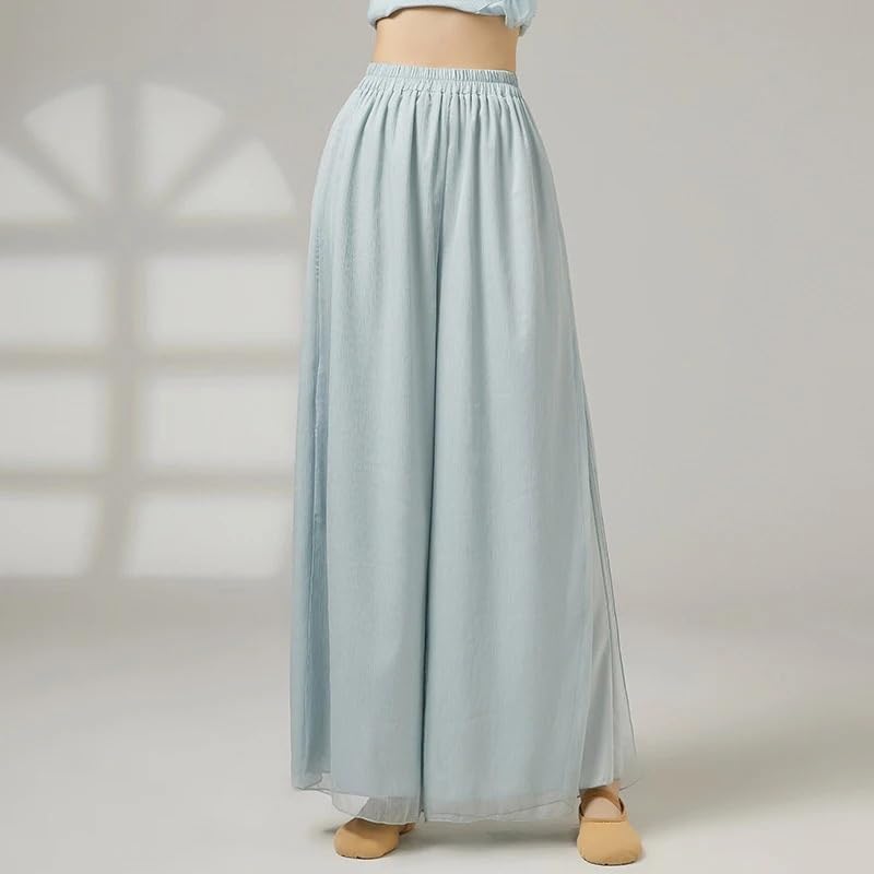 Pantalones de Baile Modernos de Pierna Ancha de Doble Capa for Mujer, Pantalones Sueltos fluidos de poliéster, Traje de Baile for Adultos