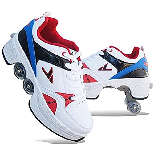 HUOQILIN Roue Chaussures De Sport Chaussures De Skate à roulettes Chaussures roulettes Fille Et Garçon Entraînement Roller Skate Chaussures avec roulettes Doubles Bouton Poussoir,41 Cover