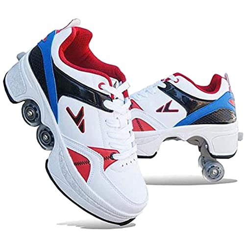 HUOQILIN Roue Chaussures De Sport Chaussures De Skate à roulettes Chaussures roulettes Fille Et Garçon Entraînement Roller Skate Chaussures avec roulettes Doubles Bouton Poussoir,34