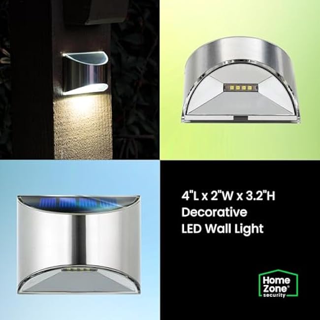 Home Zone Security Solar Wall Lights Decorative Solar Fence Post Step Lights Stainless Steel 4-Pack
