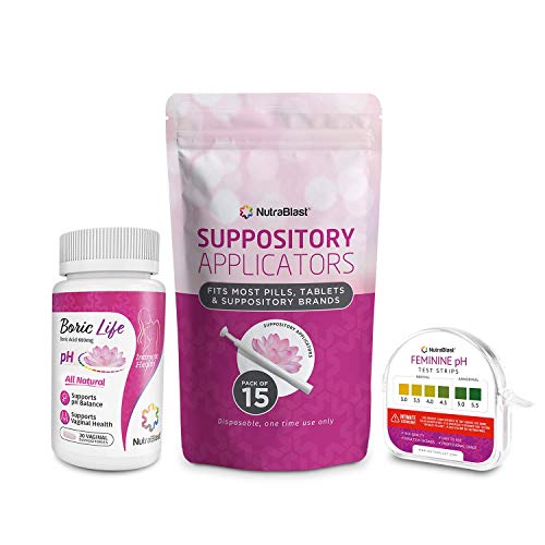 NutraBlast Boric Acid Suppositories 600mg (30 Count) w/NutraBlast Disposable Vaginal Suppository Applicators (15-Pack)