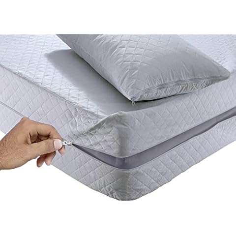 MIA we dress your home Luxury Quilted Zippered Mattress Protector Full Zip Total Encasement King Size Complete Zipped Mattress Cover Protection Anti Bug, Dust Mite Non-Allergenic Cover