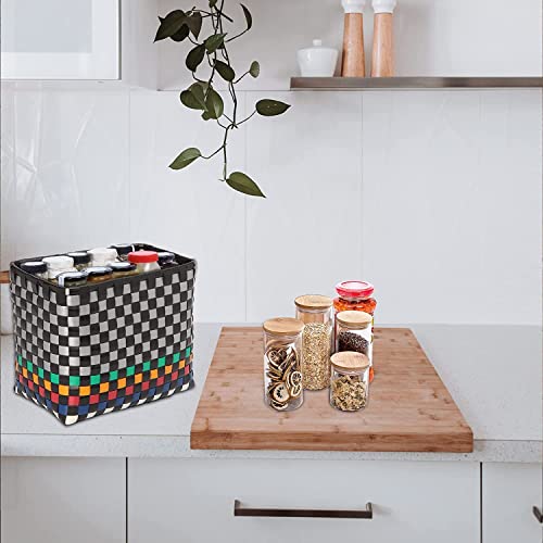 Image of Arnavira Handmade Multipurpose Basket with Lid Used as Mini Basket For Organiser Makeup Items Storage,Kids Tiffin Basket (18x12x19 cm) (Black Silver, X Small)