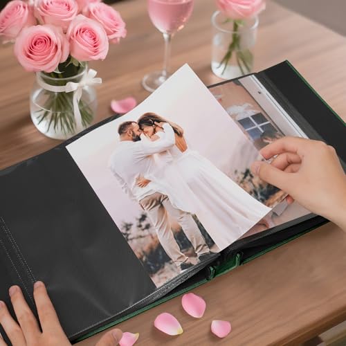 Álbum de fotos 8x10 para 100 fotos, con 100 bolsillos, cubierta de tela de lino, libro para fotos, álbum fotográfico para bodas, viajes y recuerdos familiares (verde oscuro) miniatura 6