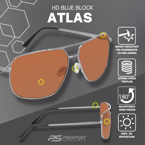 Image of proSPORT Blue Light Blocking Sunglasses - HD Copper Amber Metal Aviator Reduce Eye Strain Better Sleep
