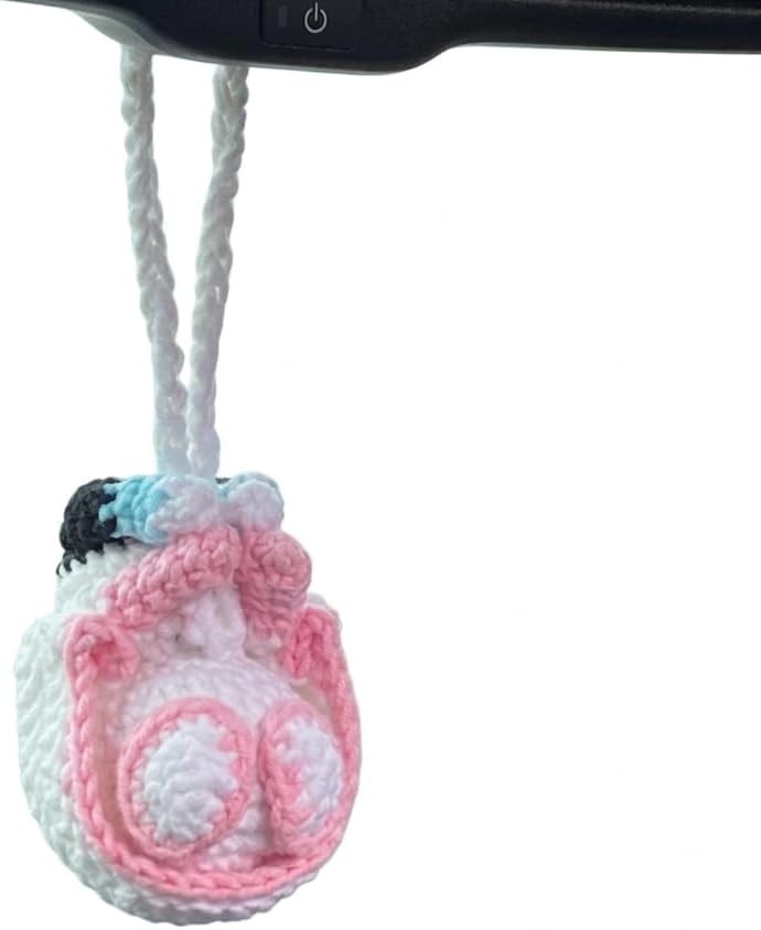 Crochet Spider Car Hanger Ornament, Cute Hero Rearview Mirror Decoration, Handmade Spider Amigurumi Plush, Car Charm Gift for Him or Her, Funny Car Accessory (Pink)