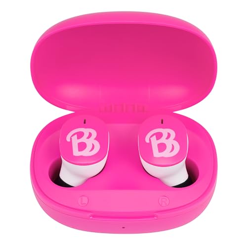 eKids Barbie Wireless Earbuds with Microphone, Bluetooth Earbuds with Charging Case for Ear Buds, Great Stocking Stuffers for Kids