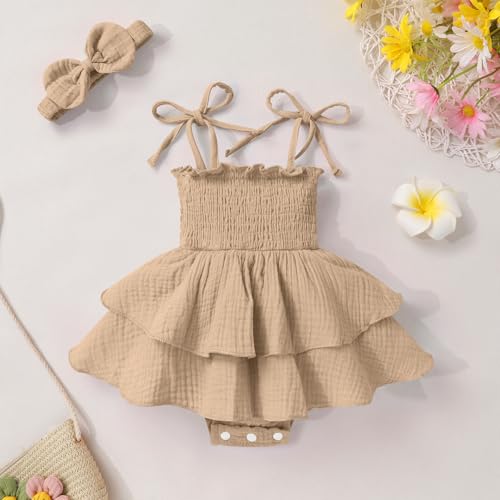 YOUNGER TREE Baby Girl Clothes Infant Summer Romper Dress Sleeveless Bodysuit Jumpsuit with Headband Toddler Outfits2