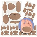 Moleskin for Blisters, Moleskin Adhesive Pads, Multi-Shaped Moleskin Padding for Feet, Shoes, Toes, Heel | Blister Prevention Tape Patch Reduce Friction - 12 Sheets (72 Pieces Total)