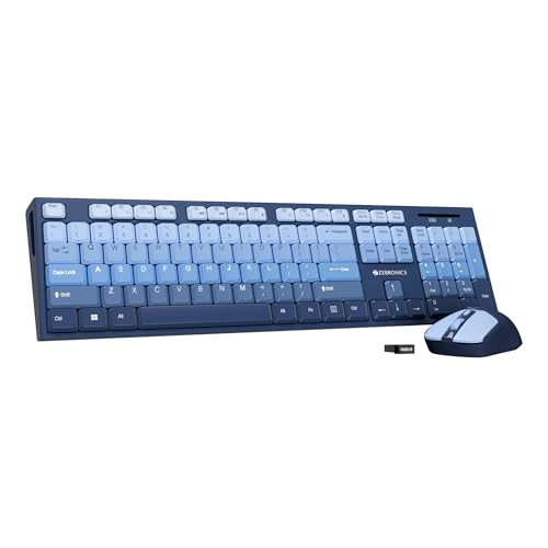 Zebronics Wireless Keyboard & Mouse Combo, 104 UV-Printed Keys, ₹ Key, 12 Multimedia Keys, Retractable Stand, 4 Button Mouse, 1600 DPI, High Precision, USB Nano Receiver (Companion 304, Dark Blue)