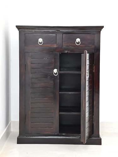 Image of Solid Sheesham Wood Multipurpose Shoe Rack | Cabinet for Living Room | Bedroom | Hall | Entryway | Home Furniture (Walnut Finish)