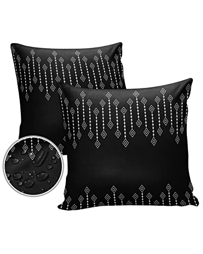 HELLOWINK Outdoor Pillows Waterproof Pillow Covers Set of 2 Bohemia Line Pattern Polyester Throw Pillow Covers Garden Cushion Case for Patio Funiture Sofa Decoration 18x18inch Black Boho
