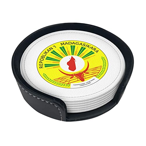 Seal of Madagascar Round Leather Coaster AntiStain and AntiScald Protect The Desktop 6 Pièces 4in
