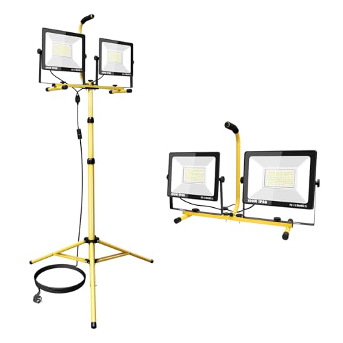 SKYWORLD 2 x reflektor budowlany LED 100 W ze statywem, stojak na tripod, reflektor LED, wodoszczelny, na plac budowy.