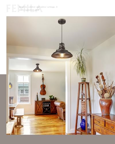 Image of FEMILA Farmhouse Pendant Light,12 inch Barn Vintage Hanging Light Fixture for Kitchen Island, Adjustable Height,Oil Rubbed Bronze Finish, 4FY15-MP ORB