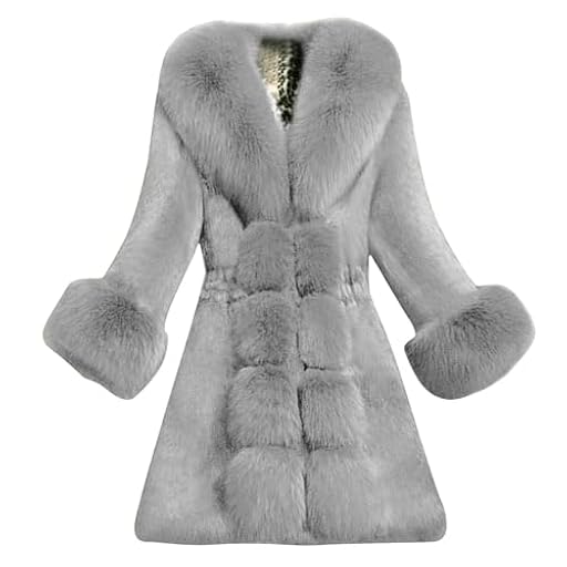 Generisch Chaqueta de arte lujosa para abrigo de longitud media, cálido, grueso, pelo suave elegante, ropa exterior de moda, estilo elegante, gris, L | Ya disponible en tu tienda friki favorita! En mundofriki.es!