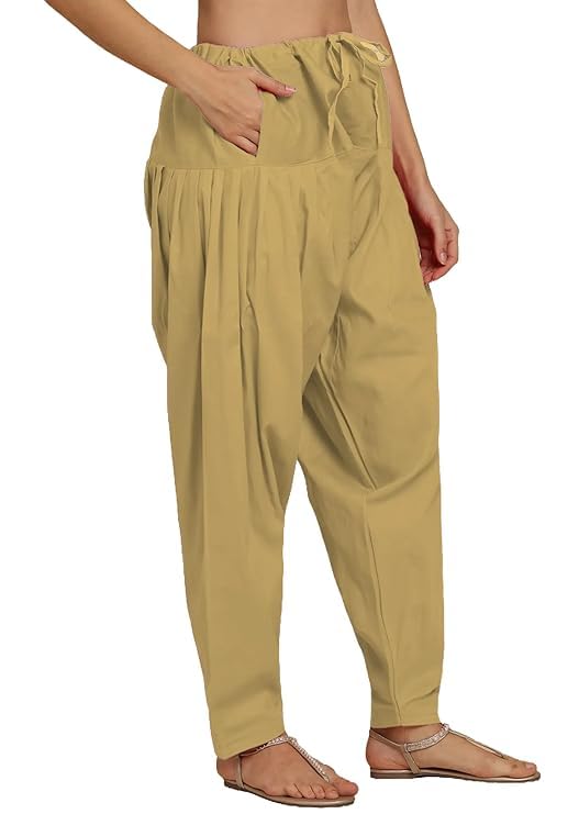 Image of Women's Pure Cotton Semi Patiala Salwar | Loose Fit Punjabi Ethnic Bottom Wear | Comfortable Elastic Waist | Free Size | No Pocket