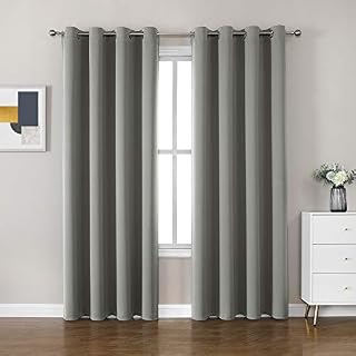 CUCRAF Thermal Insulated Soundproof Eyelet Drapes Light Grey Blackout Curtains for Bedroom/Living Room/Nursery - W46 x L90 inch Light Grey Eyelet Curtains 2 Panels