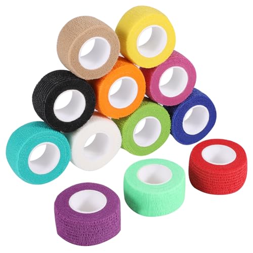 12 Rollos Tape Crossfit, 2,5 cm x 4,5 m Venda Cohesiva Venda Elastica Adhesiva Esparadrapo Deportivo para Deportes Mano Brazo Pie Articulación Dedo (Colorido)