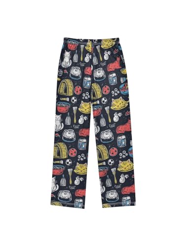 Abstract Lines Cat Boys Pants for Kids Jogger Pants with Pockets S2