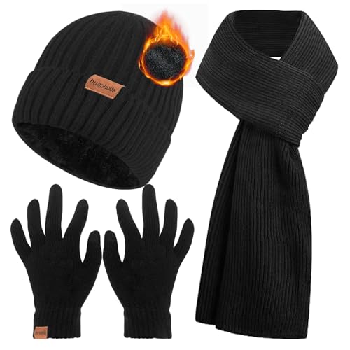 3PCS Winter Beanie Hat Scarf Touchscreen Gloves Set for Men and W...