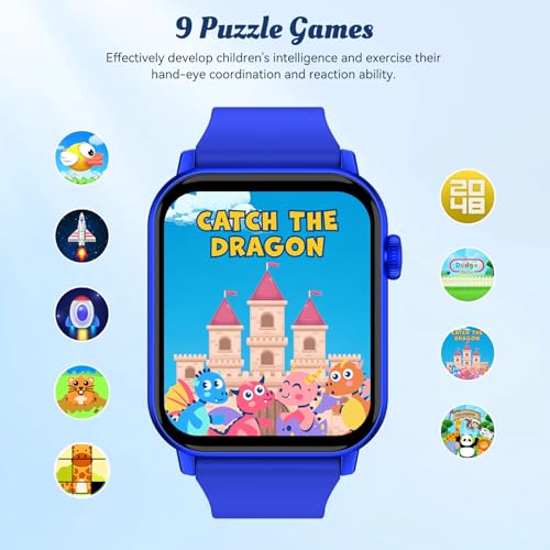 Image of Smart Watch for Kids, 12 Puzzle Games HD Touch Screen Watches, Step Counter, Heart Rate and Sleep Monitor, Flashlight, Music Player,12 /24 hr Educational Toys Birthday Gifts for Girls Ages 6-12 (Blue)