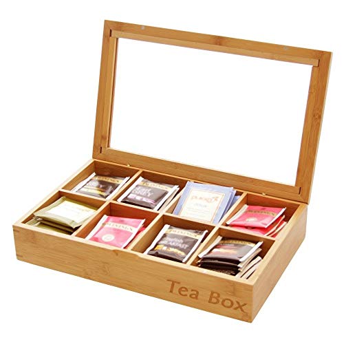 Woodquail Organizador de Almacenamiento para Caja de Té, Hecha de Bambú Natural (8 compartimentos) Cover