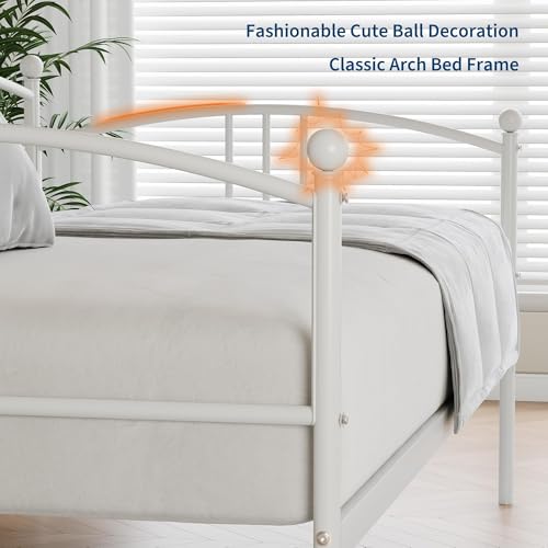 Image of Garvee Twin Metal Daybed, Metal Sofa Bed Frame with Arched Headboard, Guest Sofa Bed with Steel Slat Support, No Box Spring Required, Easy Assembly, White