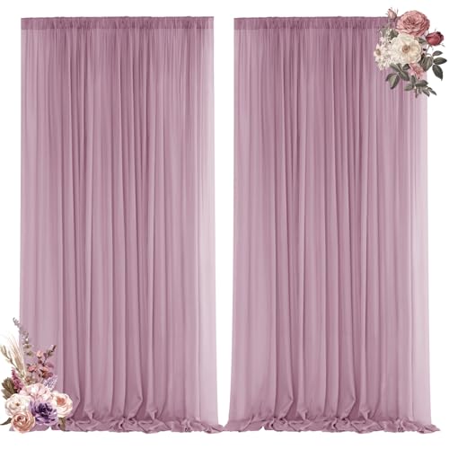 VOK Dusty Rose Backdrop Curtains for Parties, Chiffon Photo Backdrop Drapes 2 Panels 5x10FT Sheer Outdoor Curtain for Wedding Ceremony Birthday Party Decoration(Dusty Rose,10ft x 10ft)