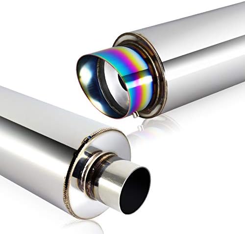 Universal 2.5" Inlet 4" Outlet Burnt Exhaust Tip Muffler Stainless Steel Universal 18" Length, Fireball Rainbow Burnt Tip, Weld On, Exhaust Muffler (JDM N1 Style)