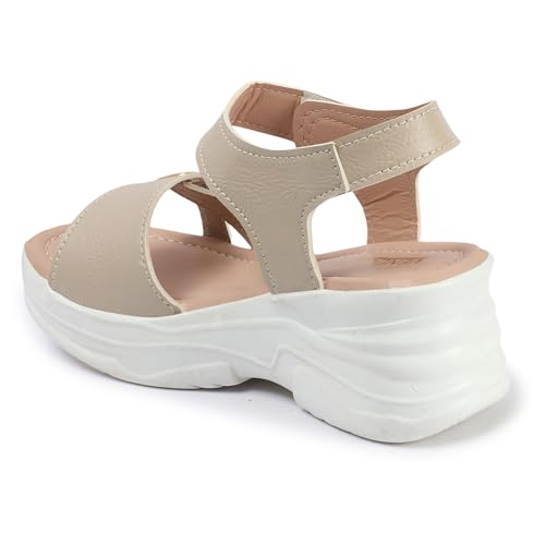 Vendoz Women Casual Cream Wedges Sandal - Image 4