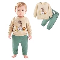 Asmea 1. Geburtstag Junge Babykleidung Geschenk 1 Jahr Junge Kleidung Geschenke zum 1 Geburtstag Jungen Baby Outfit Sweatshirt + Hose Bekleidungssets für Baby-jungen Beige 12-18 Monate