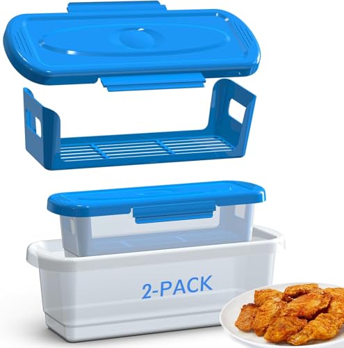 QQIZHA Batter Bowl with Lid 2-Pack Fish Batter Shaker Better Breader Shaker Bowl with Breading Shaker Tray Batter Bowl with Lids Shaker for Frying Chicken Wings Fish Onion Rings Veggies (Blue)