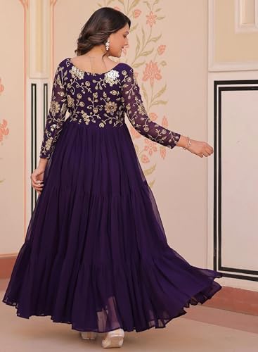Image of FOXDX Womens Faux Georgette Sequence Embroidered Ankle Length Anarkali Gown for Women| Festival | Trending |